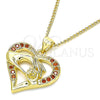 Collares con Dije 04.156.0337.2.20 Oro Laminado, Diseño de Corazón y Manos, con Granate Micro Pave, Pulido, Tono Dorado (02 MM Thickness, 20 Inches Length)