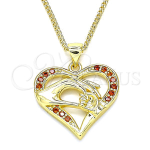 Collares con Dije 04.156.0337.2.20 Oro Laminado, Diseño de Corazón y Manos, con Granate Micro Pave, Pulido, Tono Dorado (02 MM Thickness, 20 Inches Length)