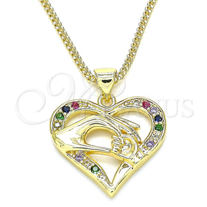 Collares con Dije 04.156.0337.3.20 Oro Laminado, Diseño de Corazón y Manos, con Multicolor Micro Pave, Pulido, Tono Dorado (02 MM Thickness, 20 Inches Length)