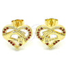 Arete Dormilona 02.156.0390.2 Oro Laminado, Diseño de Corazón y Manos, con Granate Micro Pave, Pulido, Tono Dorado
