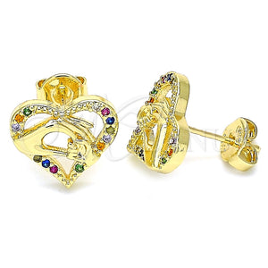 Arete Dormilona 02.156.0390.3 Oro Laminado, Diseño de Corazón y Manos, con Multicolor Micro Pave, Pulido, Tono Dorado