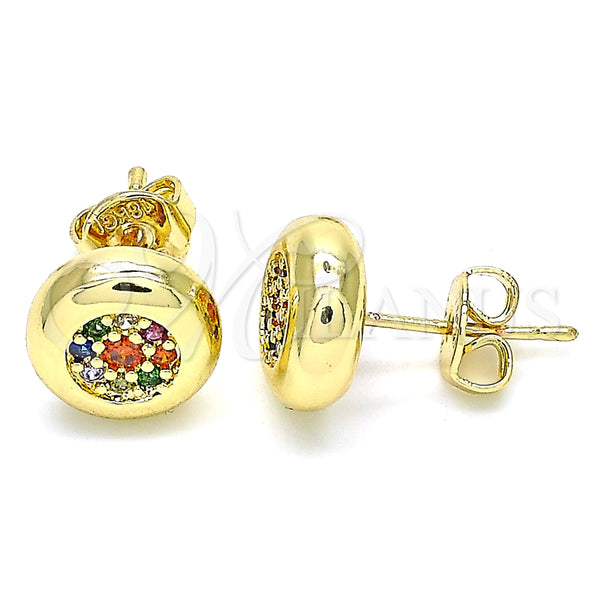 Arete Dormilona 02.156.0477.3 Oro Laminado, con Multicolor Micro Pave, Pulido, Tono Dorado