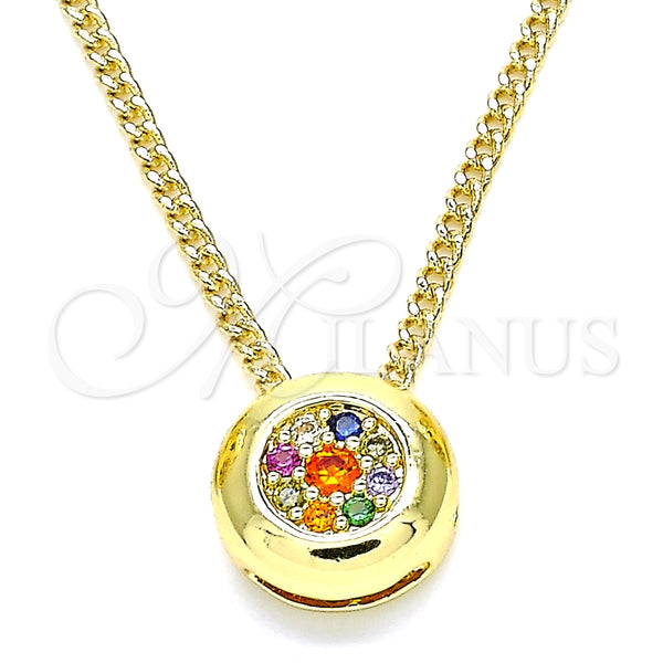 Collares con Dije 04.156.0338.3.20 Oro Laminado, con Multicolor Micro Pave, Pulido, Tono Dorado (02 MM Thickness, 20 Inches Length)