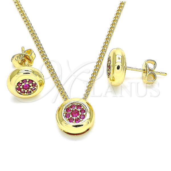 Juego de Arete y Dije de Adulto 10.156.0276.1 Oro Laminado, con Rubi Micro Pave, Pulido, Tono Dorado
