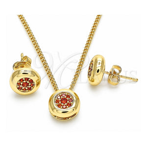 Juego de Arete y Dije de Adulto 10.156.0276.2 Oro Laminado, con Granate Micro Pave, Pulido, Tono Dorado