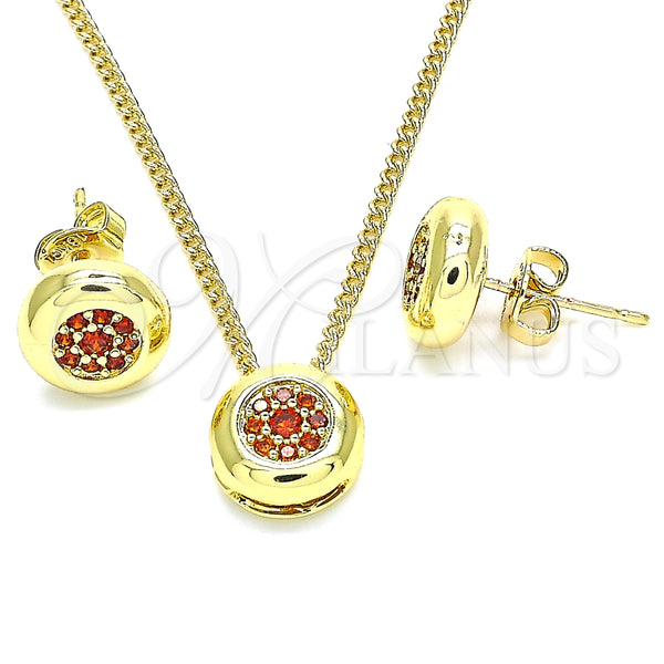 Juego de Arete y Dije de Adulto 10.156.0276.2 Oro Laminado, con Granate Micro Pave, Pulido, Tono Dorado