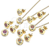 Juego de Arete y Dije de Adulto 10.156.0276.2 Oro Laminado, con Granate Micro Pave, Pulido, Tono Dorado