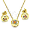 Juego de Arete y Dije de Adulto 10.156.0276.3 Oro Laminado, con Multicolor Micro Pave, Pulido, Tono Dorado