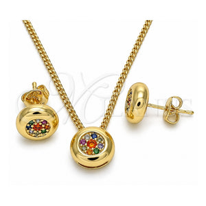 Juego de Arete y Dije de Adulto 10.156.0276.3 Oro Laminado, con Multicolor Micro Pave, Pulido, Tono Dorado