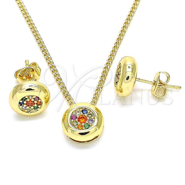 Juego de Arete y Dije de Adulto 10.156.0276.3 Oro Laminado, con Multicolor Micro Pave, Pulido, Tono Dorado