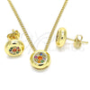 Juego de Arete y Dije de Adulto 10.156.0276.3 Oro Laminado, con Multicolor Micro Pave, Pulido, Tono Dorado