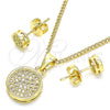 Juego de Arete y Dije de Adulto 10.156.0277 Oro Laminado, con Blanca Micro Pave, Pulido, Tono Dorado