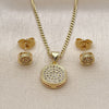 Juego de Arete y Dije de Adulto 10.156.0277 Oro Laminado, con Blanca Micro Pave, Pulido, Tono Dorado