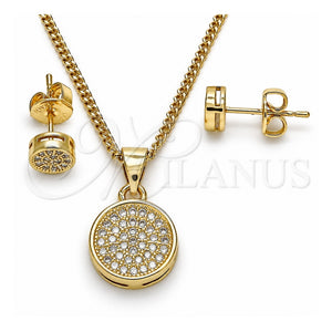 Juego de Arete y Dije de Adulto 10.156.0277 Oro Laminado, con Blanca Micro Pave, Pulido, Tono Dorado