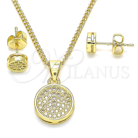 Juego de Arete y Dije de Adulto 10.156.0277 Oro Laminado, con Blanca Micro Pave, Pulido, Tono Dorado