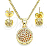 Juego de Arete y Dije de Adulto 10.156.0277.2 Oro Laminado, con Granate Micro Pave, Pulido, Tono Dorado