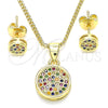 Juego de Arete y Dije de Adulto 10.156.0277.3 Oro Laminado, con Multicolor Micro Pave, Pulido, Tono Dorado