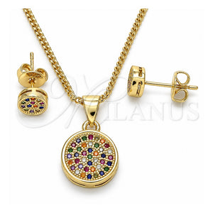 Juego de Arete y Dije de Adulto 10.156.0277.3 Oro Laminado, con Multicolor Micro Pave, Pulido, Tono Dorado