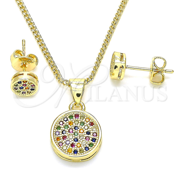 Juego de Arete y Dije de Adulto 10.156.0277.3 Oro Laminado, con Multicolor Micro Pave, Pulido, Tono Dorado