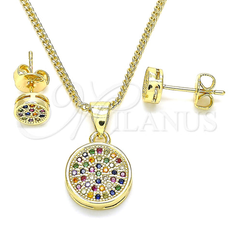 Juego de Arete y Dije de Adulto 10.156.0277.3 Oro Laminado, con Multicolor Micro Pave, Pulido, Tono Dorado