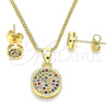 Juego de Arete y Dije de Adulto 10.156.0277.3 Oro Laminado, con Multicolor Micro Pave, Pulido, Tono Dorado