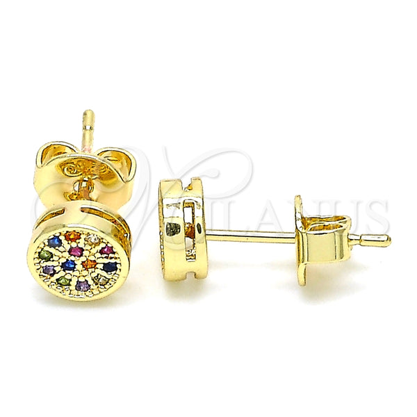 Arete Dormilona 02.156.0478.3 Oro Laminado, con Multicolor Micro Pave, Pulido, Tono Dorado