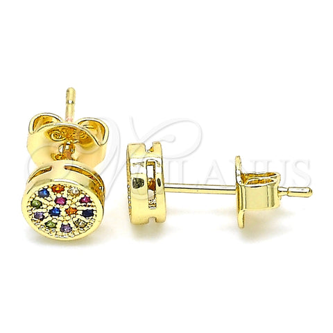 Arete Dormilona 02.156.0478.3 Oro Laminado, con Multicolor Micro Pave, Pulido, Tono Dorado