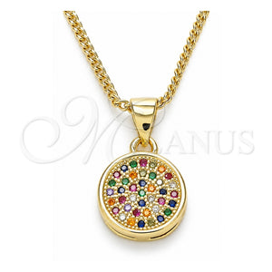 Collares con Dije 04.156.0339.3.20 Oro Laminado, con Micro Pave Multicolor, Pulido, Tono Dorado (Grosor 02 MM, 20 Pulgadas de Largo)