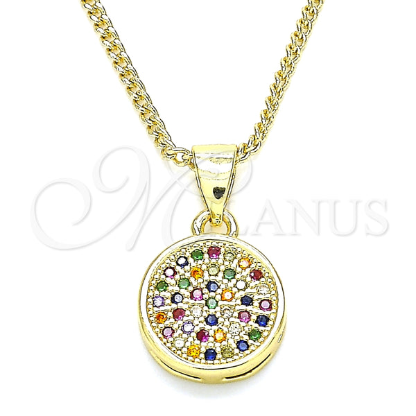 Collares con Dije 04.156.0339.3.20 Oro Laminado, con Multicolor Micro Pave, Pulido, Tono Dorado (02 MM Thickness, 20 Inches Length)