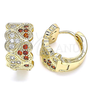 Argolla Huggie 02.266.0048.1.15 Oro Laminado, Diseño de Corazón, con Granate and Blanca Micro Pave, Pulido, Tono Dorado
