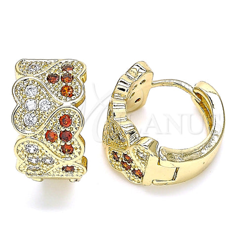 Argolla Huggie 02.266.0048.1.15 Oro Laminado, Diseño de Corazón, con Granate and Blanca Micro Pave, Pulido, Tono Dorado