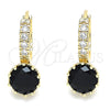 Argolla Huggie 02.284.0030.2.15 Oro Laminado, con Negro Zirconia Cubica and Blanca Micro Pave, Pulido, Tono Dorado