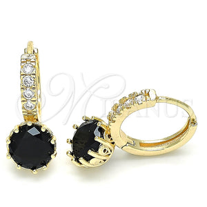 Argolla Huggie 02.284.0030.2.15 Oro Laminado, con Negro Zirconia Cubica and Blanca Micro Pave, Pulido, Tono Dorado
