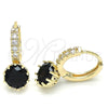 Argolla Huggie 02.284.0030.2.15 Oro Laminado, con Negro Zirconia Cubica and Blanca Micro Pave, Pulido, Tono Dorado