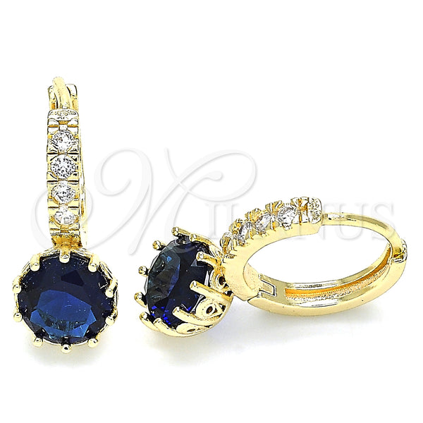 Argolla Huggie 02.284.0030.3.15 Oro Laminado, con Zafiro Azul Zirconia Cubica and Blanca Micro Pave, Pulido, Tono Dorado
