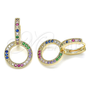 Argolla Huggie 02.284.0031.3.15 Oro Laminado, con Multicolor Micro Pave, Pulido, Tono Dorado