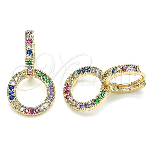 Argolla Huggie 02.284.0031.3.15 Oro Laminado, con Multicolor Micro Pave, Pulido, Tono Dorado