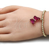 Pulsera Elegante 03.341.0112.2.07 Oro Laminado, Diseño de Bead Expandible y Mariposa, con Fuchsia Cristal and Blanca Micro Pave, Pulido, Tono Dorado (04 MM Thickness, 7 Inches Length)