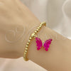Pulsera Elegante 03.341.0112.2.07 Oro Laminado, Diseño de Bead Expandible y Mariposa, con Fuchsia Cristal and Blanca Micro Pave, Pulido, Tono Dorado (04 MM Thickness, 7 Inches Length)