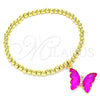 Pulsera Elegante 03.341.0112.2.07 Oro Laminado, Diseño de Bead Expandible y Mariposa, con Fuchsia Cristal and Blanca Micro Pave, Pulido, Tono Dorado (04 MM Thickness, 7 Inches Length)