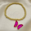 Pulsera Elegante 03.341.0112.2.07 Oro Laminado, Diseño de Bead Expandible y Mariposa, con Fuchsia Cristal and Blanca Micro Pave, Pulido, Tono Dorado (04 MM Thickness, 7 Inches Length)