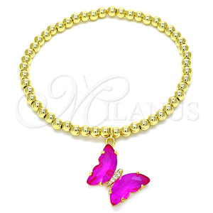Pulsera Elegante 03.341.0112.2.07 Oro Laminado, Diseño de Bead Expandible y Mariposa, con Fuchsia Cristal and Blanca Micro Pave, Pulido, Tono Dorado (04 MM Thickness, 7 Inches Length)