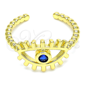 Anillo Multi Piedra 01.341.0006 Oro Laminado, Diseño de Ojo Griego, con Zafiro Azul Zirconia Cubica, Pulido, Tono Dorado (One size fits all)