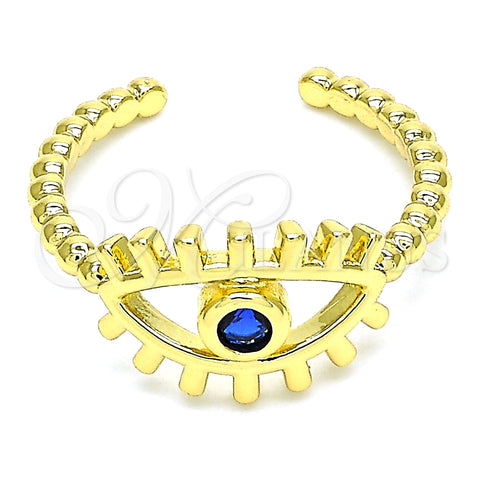 Anillo Multi Piedra 01.341.0006 Oro Laminado, Diseño de Ojo Griego, con Zafiro Azul Zirconia Cubica, Pulido, Tono Dorado (One size fits all)