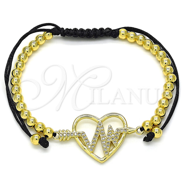 Pulsera Bolo Ajustable 03.299.0069.11 Oro Laminado, Diseño de Corazón y Bola, con Blanca Micro Pave, Pulido, Tono Dorado (04 MM Thickness, 11 Inches Length)