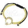 Pulsera Bolo Ajustable 03.299.0070.11 Oro Laminado, Diseño de Luna y Flor, con Blanca Micro Pave and Blanca Zirconia Cubica, Pulido, Tono Dorado (04 MM Thickness, 11 Inches Length)