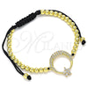 Pulsera Bolo Ajustable 03.299.0070.11 Oro Laminado, Diseño de Luna y Flor, con Blanca Micro Pave and Blanca Zirconia Cubica, Pulido, Tono Dorado (04 MM Thickness, 11 Inches Length)