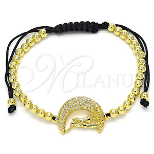 Pulsera Bolo Ajustable 03.299.0071.11 Oro Laminado, Diseño de Luna y Amor, con Blanca Micro Pave, Pulido, Tono Dorado (04 MM Thickness, 11 Inches Length)