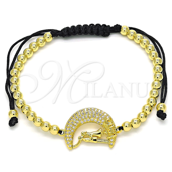 Pulsera Bolo Ajustable 03.299.0071.11 Oro Laminado, Diseño de Luna y Amor, con Blanca Micro Pave, Pulido, Tono Dorado (04 MM Thickness, 11 Inches Length)