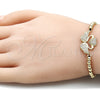 Pulsera Bolo Ajustable 03.299.0072.11 Oro Laminado, Diseño de Cisne y Corazón, con Blanca Micro Pave, Pulido, Tono Dorado (04 MM Thickness, 11 Inches Length)